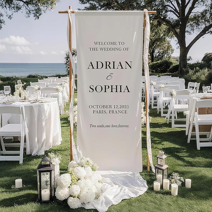 Custom Wedding Welcome Banner, Personalized Cotton Hanging Sign | by DUNACO
