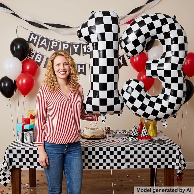 40" Checkered Number 13 Balloon - Image 4