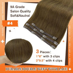 Full Shine Seamless Hair Extensions Clip in Medium Brown Human Hair 20 Inch Silky Brown Clip in Hair Extensions for Women Real Hair 3 Pcs 60 Gram