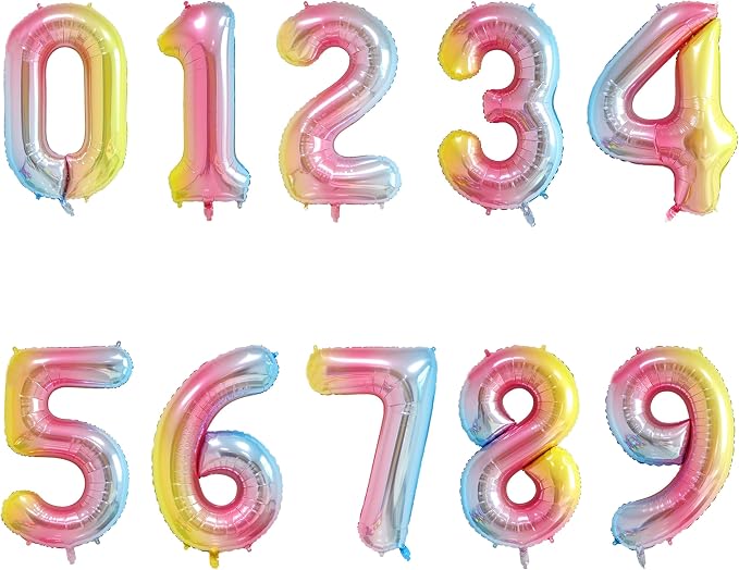 2 Set 20 Pcs Number Balloons 16 Inch Rainbow 0-9 Number Mylar Foil Balloons by Unknown