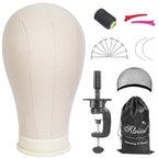 Klvied 22 Inch Cork Canvas Block Head Mannequin Head for Wigs, Wig Head Stand for Display Styling Wigs Making Kit ，Including Doll Head Storage Bag