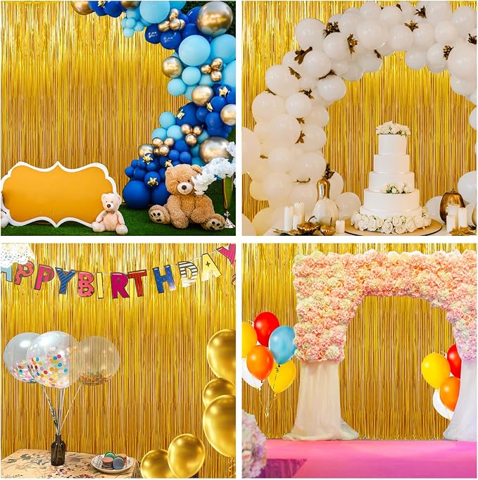 Birthday Party Decorations: 3 Pack 3.3 x 9.9 ft Gold Foil Fringe Curtains Party - Image 8
