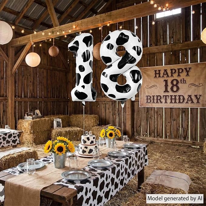 40 Inch Cow Print Number 18 Balloon Set, Giant Black & White Cowhide Foil Mylar - Image 5