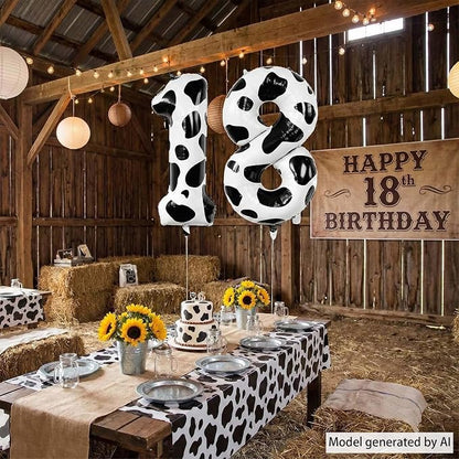 40 Inch Cow Print Number 18 Balloon Set, Giant Black & White Cowhide Foil Mylar - Image 5