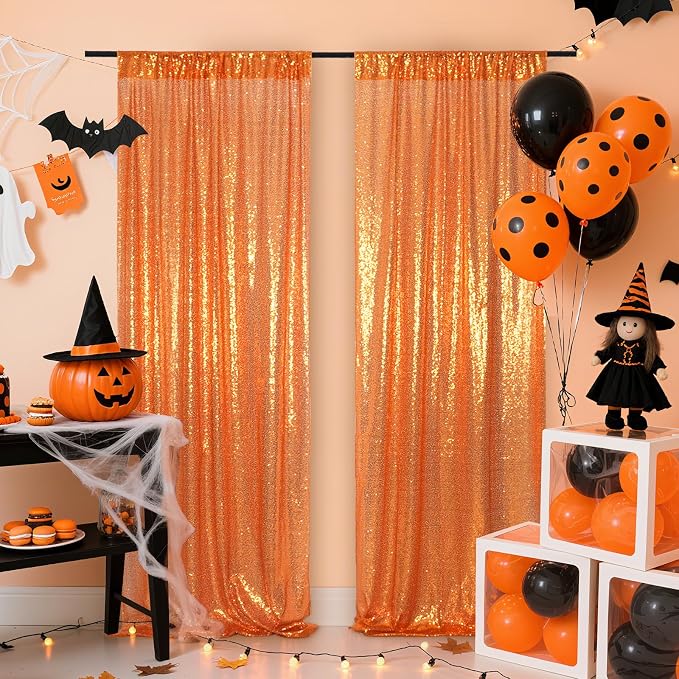 Poise3EHome Orange Sequin Backdrop Curtain, 2 Panels 2FTx8FT Glitter Background - Image 6