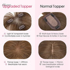 Hairro Human Hair Toppers with Wispy Bangs, 3D 360° Seamless Real Hair Toppers, Hand-Tied with 3.5"x4.7" T-shaped Base, Clip-In Hairpieces to Add Volume on Top, 11 Inch Medium Brown