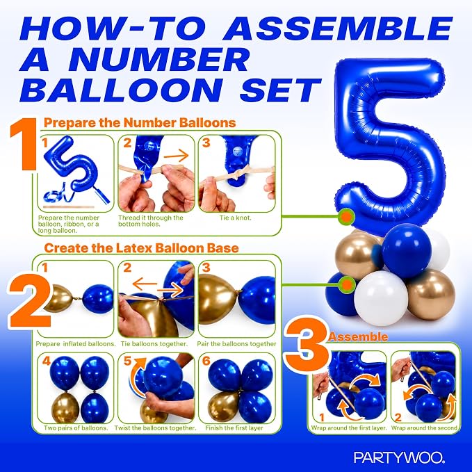 PartyWoo Number Balloons 40 Inch Blue Number 5 Kit - Image 7