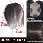 Real Human Hair Topper Double-Monofilament Top Hand-Tied Hair Pieces Mid Length for WomenThinning BHADS710 (BL Natural Black × Hair Length:9.8"(25cm), Base Size:2.8"×3.9"(7cm×10cm))