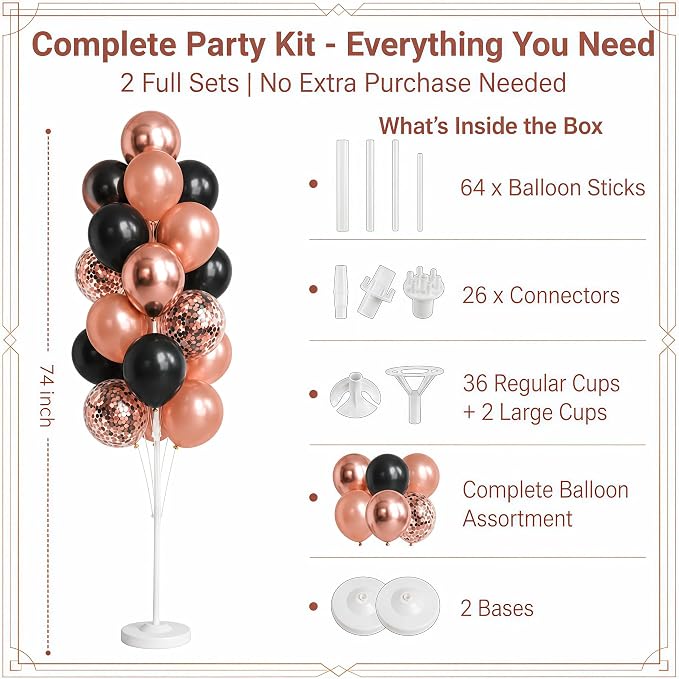 HIINS Rose Gold Black Balloon Column Kit Set of 2 - Image 3