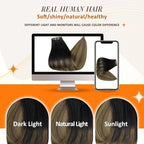 Full Shine Seamless Human Hair Clip in Extensions 14 Inch Balayage Black to Chestnut Brown with Caramel Brown PU Weft Real Hair Extensions 8 PCS 120 G
