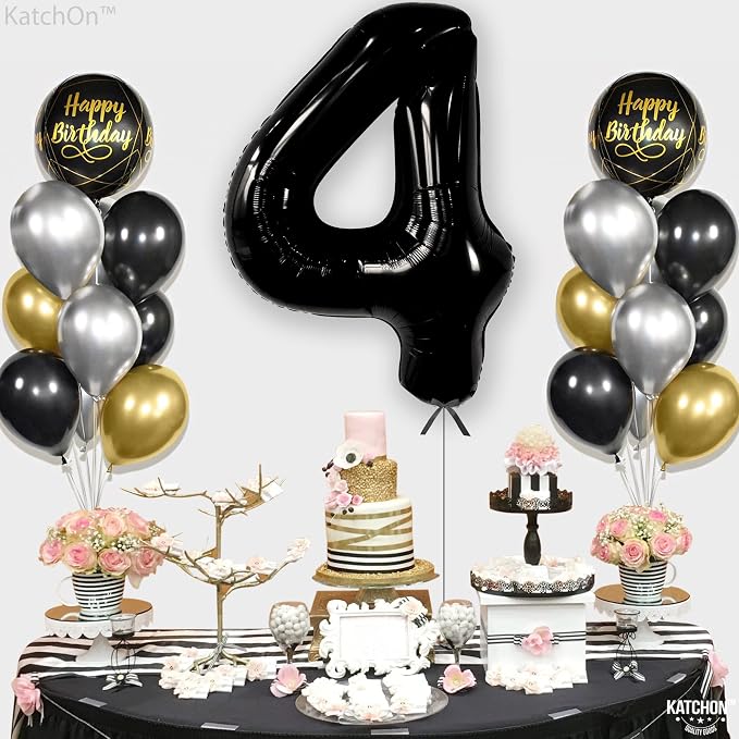 KatchOn Black Number 4 Balloons 40 Inch, 4 Birthday Decorations | Black 4 - Image 7