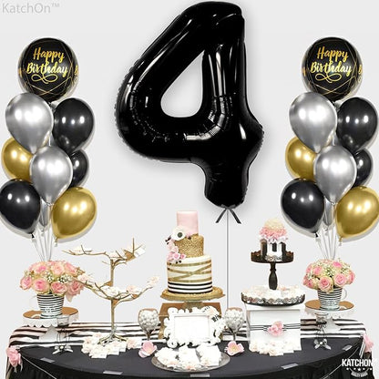 KatchOn Black Number 4 Balloons 40 Inch, 4 Birthday Decorations | Black 4 - Image 7