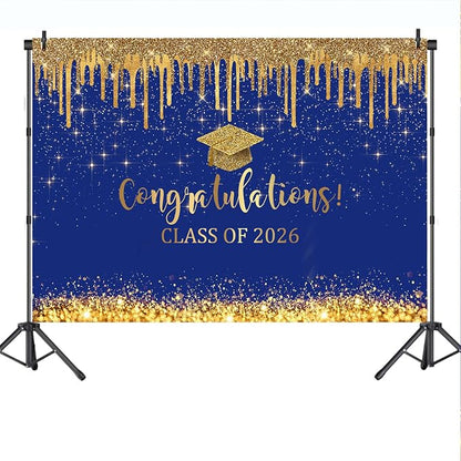 Mocsicka 7x5ft Blue and Gold 2026 Graduation Backdrop Glitter Background Class - Image 6