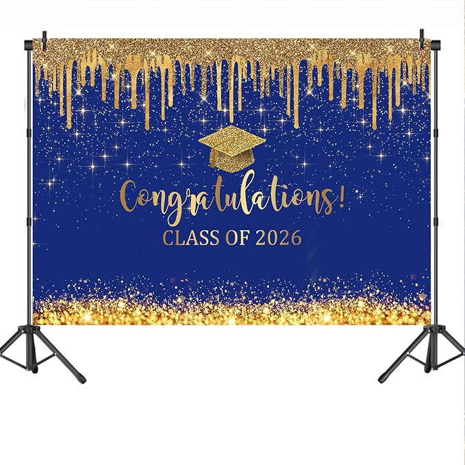 Mocsicka Blue and Gold Graduation Backdrop Congratulations Class of 2026 - Image 7
