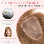 Hairro Human Hair Toppers with Wispy Bangs, 3.5x4.7" Hand-wovened Base for Women with Thinning Hair, Lightweight & Breathable Realistic Scalp, Clip-in Hairpieces for Easy Wear, 16 Inch Blondish Brown