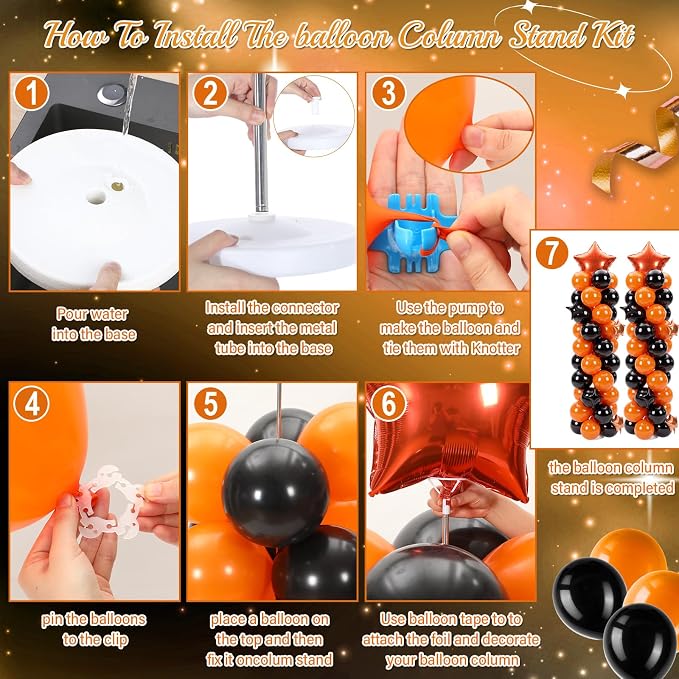 Gejoy 110 Pcs Orange Black Balloons Column Stand Kit Adjustable Tower Stand - Image 4