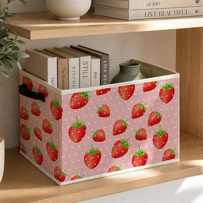Pink Strawberry Foldable Storage Bins Box - Image 3