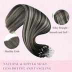 YoungSee Micro Loop Hair Extensions Real Human Hair Silver Balayage Micro Bead Hair Extensions Human Hair Black Ombre Silver Microlink Hair Extension Balayage Black 18 Inch 1g/s 50g 50s