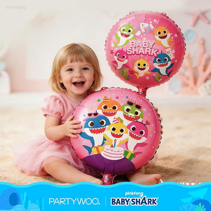 PartyWoo Baby Shark Pink Foil Round Star Mylar Number 1 Balloons 5pcs | Balloons - Image 4