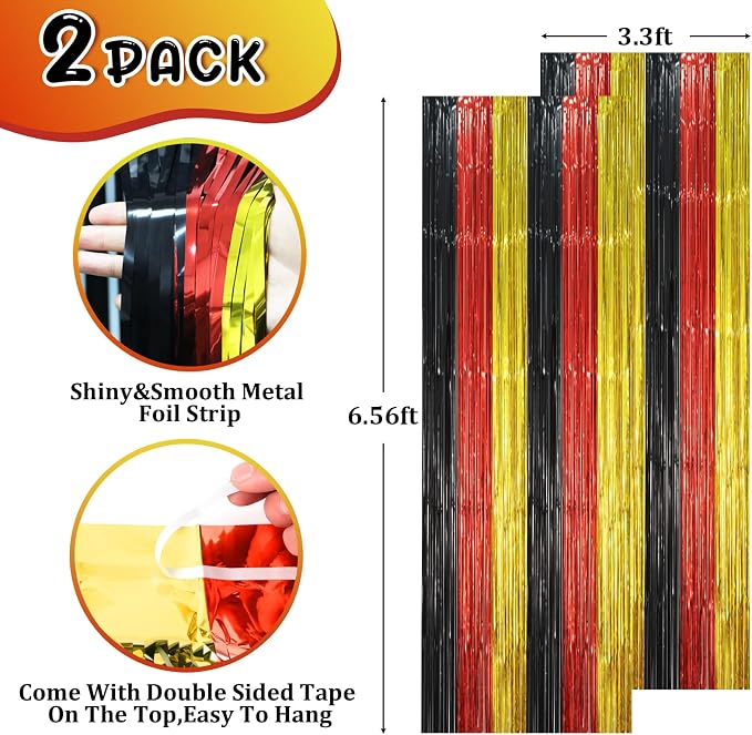 Voircoloria Red Black Gold Foil Fringe Backdrop Curtains, 2 Pack | Tinsel - Image 2