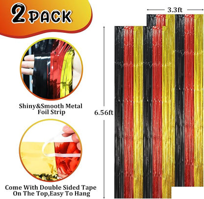 Voircoloria Red Black Gold Foil Fringe Backdrop Curtains, 2 Pack | Tinsel - Image 2