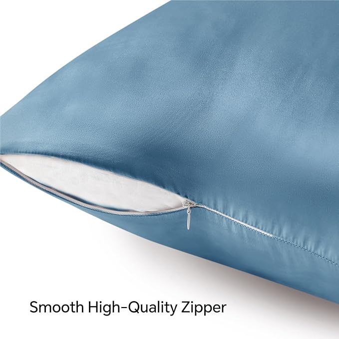 BEDELITE Satin Pillowcase with Zipper 2 Pack, Airy Blue Pillow Cases Standard Size, Super Soft and Cooling Similar to Silk Pillow Cases, Gift for Women Men(20x26 Inches)