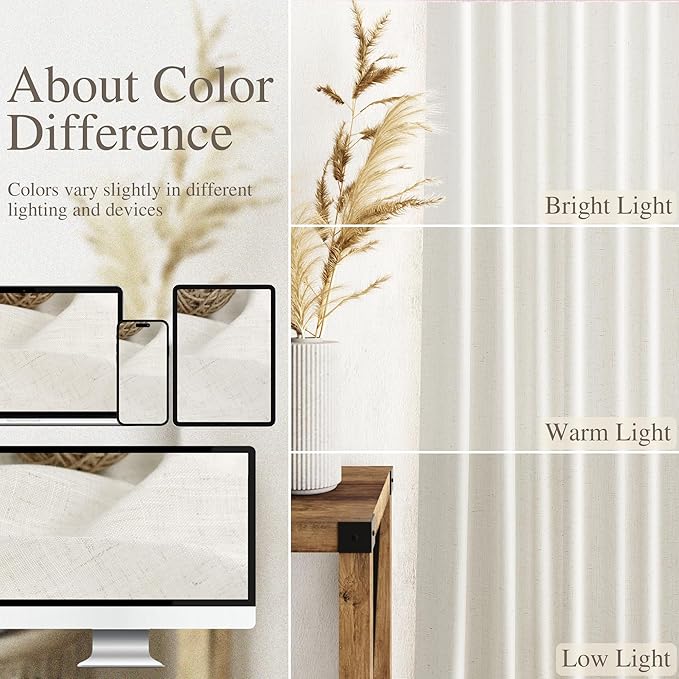 Cream Linen Curtains 123 Inches Long - Image 3