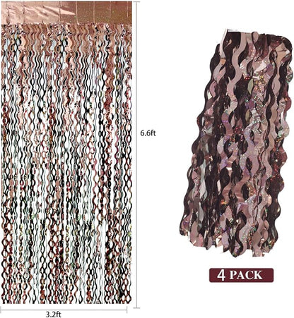 4Pcs Brown Metallic Wavy Tinsel Curtains - Image 4