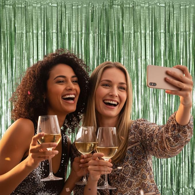 Matte Sage Green Tinsel Foil Curtains Backdrop Party Decorations | 2 PCS - Image 7