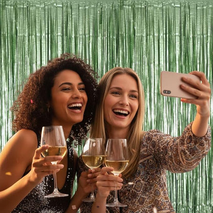 Matte Sage Green Tinsel Foil Curtains Backdrop Party Decorations | 2 PCS - Image 7