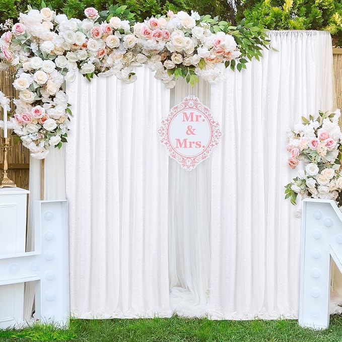 Party Backdrop Curtains 2 Panels 4ftx8ft White Sequin Photo Backdrop Glitter - Image 5