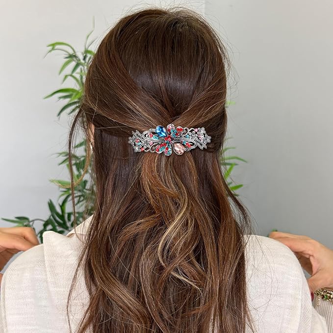 Vintage Hair Clips 4 Pcs Flower Crystal Rhinestones Barrette Set Sparkling Rhinestone Hair Barrettes For Women, Retro Flower Pearl Crystal Hair Clip, Butterfly Rhinestone Spring Hair Barrette Clip