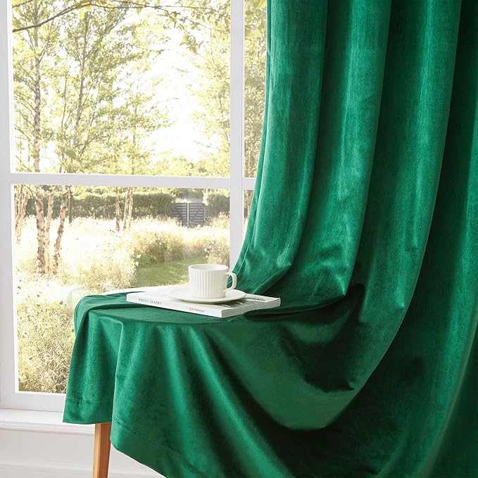 Velvet Green Grommet Blackout Curtains 120 inch Length - Image 4