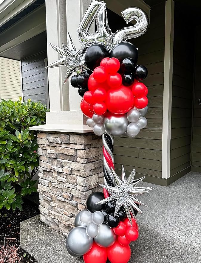 Red and Black Balloon Arch Garland Kit, Glitter Confetti Balloon, Star Balloons - Image 7