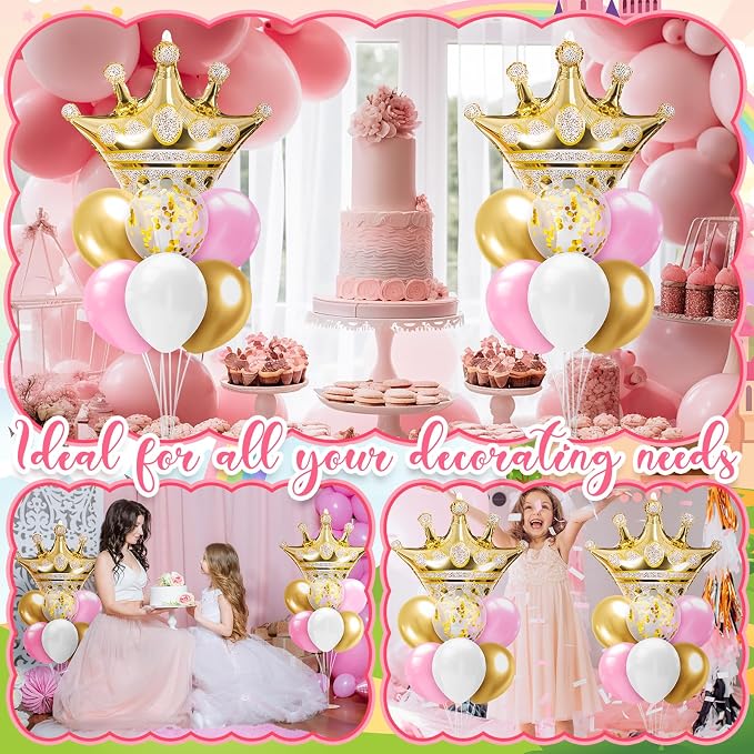 Seematn 2 Set Princess Balloon Stand Kits Pink Gold Crown Balloons Sticks Holder - Image 5