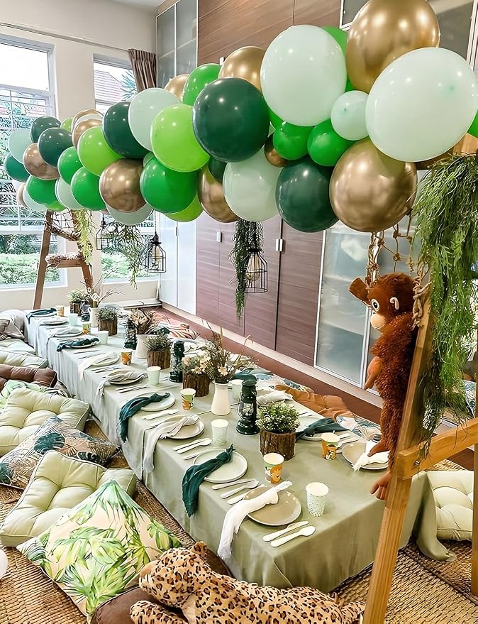 Green and Gold Balloons, Jungle Safari Party Decor | Different Shades Green - Image 3