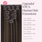 GOO GOO Clip in Hair Extensions Real Human Hair, Remy Human Hair Extensions Clip ins for Women, Natural Human Hair, 14inch 150g 9 Pcs, #2/6 Dark Brown Highlighted Chestnut Brown
