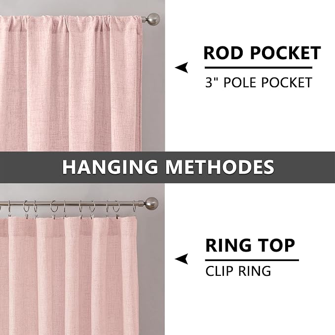 Tollpiz Linen Curtain Bedroom Rod Pocket Semi Sheer Curtains Burlap Light - Image 5