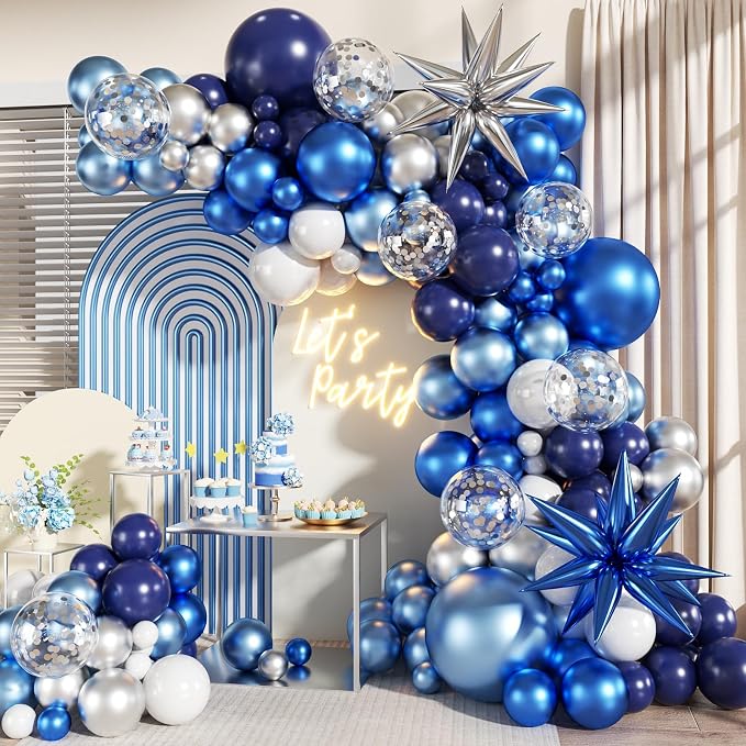 Blue Silver Balloon Garland Arch Kit by LANGASQUE