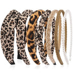 VELSCRUN Headbands for Women 7 Pcs Different Leopard Color Knotted Solid Pearl Head Bands Non Slip Hair Band Stuff for Teen Girls Womens Trendy Fashion Diademas Para Mujer Hair Accessories