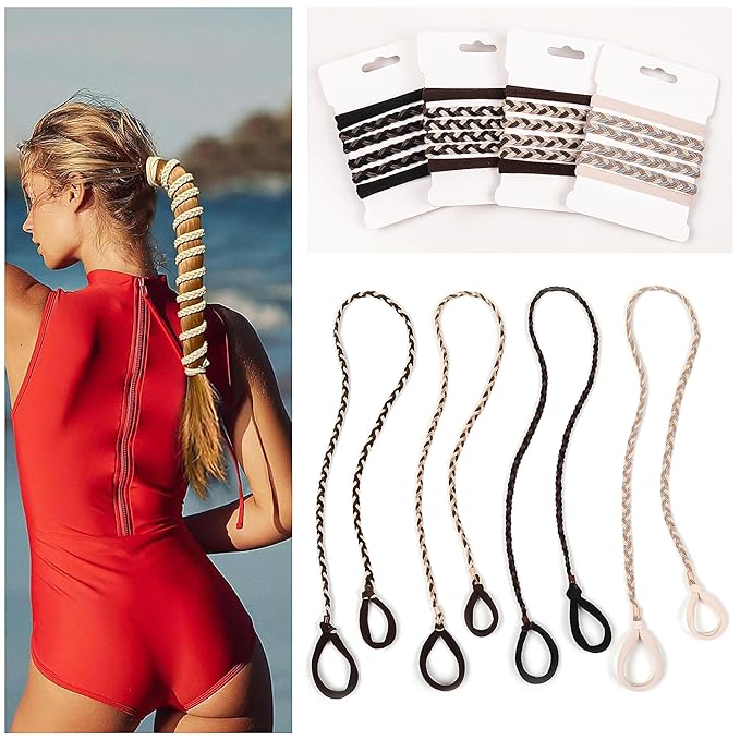 Sport Hair Ties for Women - 4 Pony Tails Elastic Ties for Gym & Swimming - 30 Inch Length