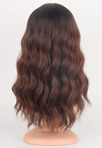 Brown Wavy Wigs For Women Synthetic Wigs With Bangs For Daily Use 16 Inch(Ombre Brown)