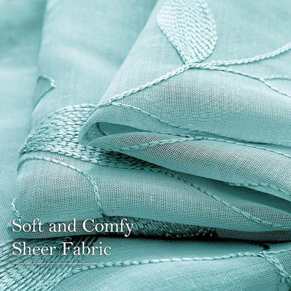 HOMEIDEAS Turquoise Aqua Sheer Curtains 52 X 63 Inches Length 2 Panels - Image 4