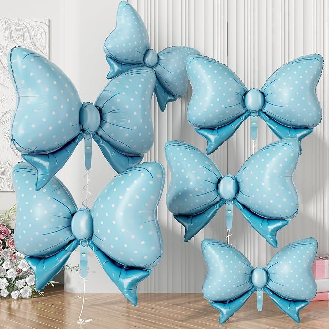 Blue Bow Balloons Different Sizes, Large 35/31/16inch Blue Polka Dot Bow Foil by Togvu