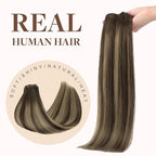 GOO GOO Clip in Hair Extensions Real Human Hair, Remy Human Hair Extensions Clip ins for Women, Natural Human Hair, 24inch 140g 7Pcs, #4/26/4 Balayage Chocolate Brown to Honey Blonde