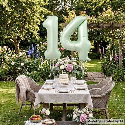 40 Inch Number 14 Balloon for 14th Birthday Decorations Olive Green | Reusable - Image 5
