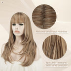 SOFEIYAN Long Straight Layered Wig with Bangs 24 Inch Synthetic Natural Hair Wig Soft Heat Resistant Long Wigs for Women Daily Party Use