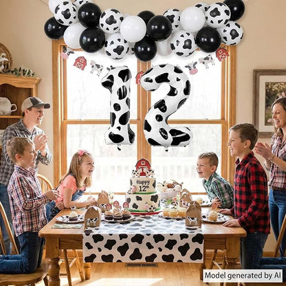 40 Inch Cow Print Number 12 Balloon Set, Giant Black and White Foil Number - Image 3