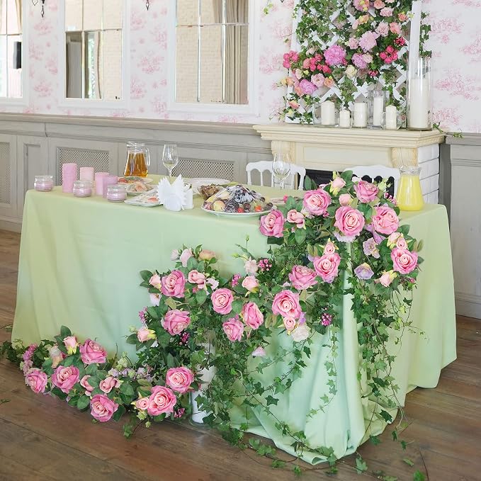 Teldrassil 4Pcs Artificial Rose Vine Fake Flower Garland Fake Silk Rose Hanging - Image 5