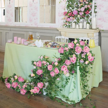 Teldrassil 4Pcs Artificial Rose Vine Fake Flower Garland Fake Silk Rose Hanging - Image 5